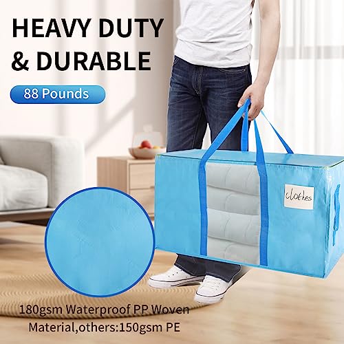 Kyodah 5 Pack Extra Large Waterproof Moving Bags for clothes storage,Heavy-Duty Storage Bags for Moving,Clothes, Packing Bags with Clear Visible Window,Reinforced Handles&Zipper,Outdoor Storage Box, moving supplies ,Moving Boxes ,bolsas para guardar ropa,