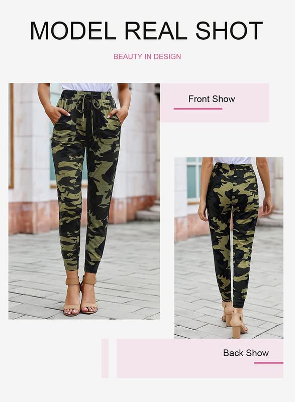 Dokotoo Womens Ladies Casual Front Pockets Camo Camoflauge Drawstring Tie Elastic Waist Cotton Comfy Cargo Jogging Pants Jogger Pants Sweatpants Sports Trousers M