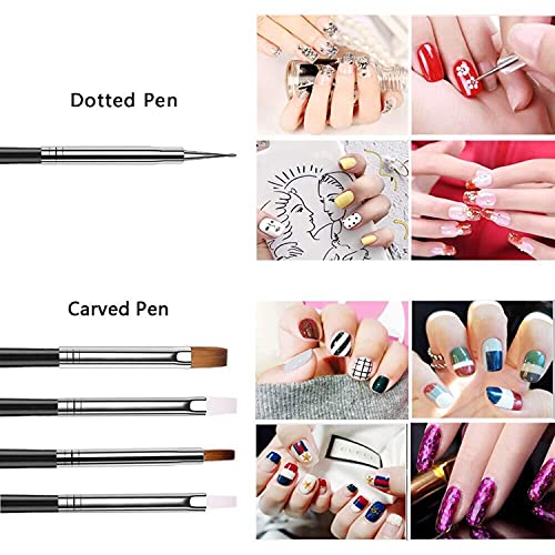 JOYJULY 20pcs Nail Art Design Tools, 15pcs Painting Brushes Set with 5pcs Dotting Pens, BLACK …