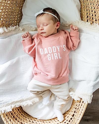 CREAIRY Newborn Baby Girl Outfits Daddy’s Girl Sweatshirt Long Sleeve T-Shirt Tops Pants Set Sweatsuit Toddler Fall Clothes (Pink, 12-18 Months)