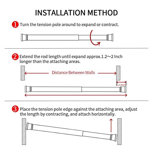 2pcs Spring Tension Curtain Rod，28-43 Inches Adjustable Expandable Pressure Black Curtain Tension Rods For Kitchen, Bathroom, Window,Home