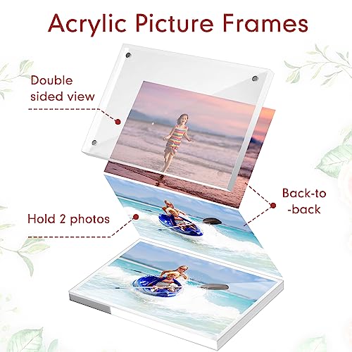 Handepo 20 Pcs Acrylic Picture Frame 4 x 6 Clear Acrylic Photo Frame Magnetic Desktop Display Double Sided Acrylic Frame 20 mm Thickness Freestanding Photo Frames for Bedroom Living Room Home Office