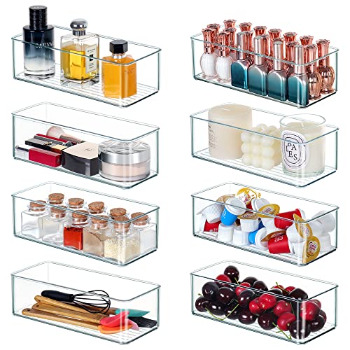 Qilinba Clear Stackable Organizer and Storage Bins 8 PACK Home Edit Drawer Organizers Plastic Organizer Tray for Kitchen Bathroom Office Pantry Cabinet Organizing