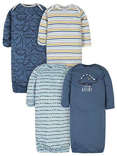 Gerber Unisex Baby Boy and Girls 4-Pack Sleeper Gown Dinosaur Blue Preemie