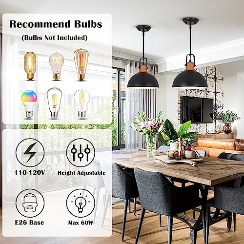 LAMSU 3 Pack Black Pendant Lights Kitchen Island, Farmhouse Dining Room Light Fixtures with Metal Dome Shades, Industrial Chandeliers Hanging Lighting for Living Room, Hallway, Height Adjustable