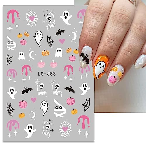 JMEOWIO 9 Sheets Halloween Nail Art Stickers Decals Self-Adhesive Pegatinas Uñas Cute Ghost Witchy Spider Web Bat Pumpkin Spook Nail Supplies Nail Art Design Decoration Accessories