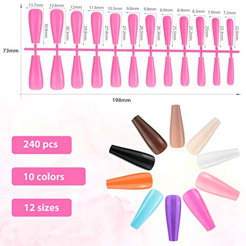 240 Pieces Extra Long Press on Nails Ballerina Coffin False Nails Solid Color Full Cover Fake Nails Artificial Acrylic Nails for DIY Nail Design Salon Women Girls (Fresh Pattern)