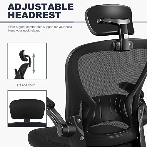 Office Chair Ergonomic Desk Chair Comfort Adjustable Height with Wheels，Lumbar Support Mesh Swivel Computer Home Office Study Task Chair Black