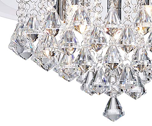 Bestier Modern Chrome Crystal Raindrop Flush Mount Chandelier Lighting LED Ceiling Light Fixture Lamp for Dining Room Bathroom Bedroom Livingroom G9 LED Bulbs Required Diameter 17.7 inch Height 7.5 in