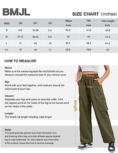 BMJL Womens Cargo Pants Wide Leg Hiking Pants Y2K High Waisted Amry Green Baggy Pants Parachute Trendy Pants with Pockets (Green, L)