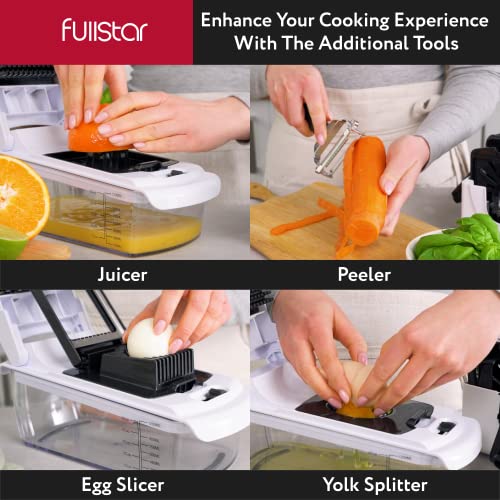 Fullstar 9-in-1 Deluxe Vegetable Chopper Vegetable Cutter - Spiralizer Vegetable Slicer Dicer - Onion Chopper Food Chopper Veggie Chopper - Juicer Peeler Egg Slicer & Separator - Kitchen Gadgets White