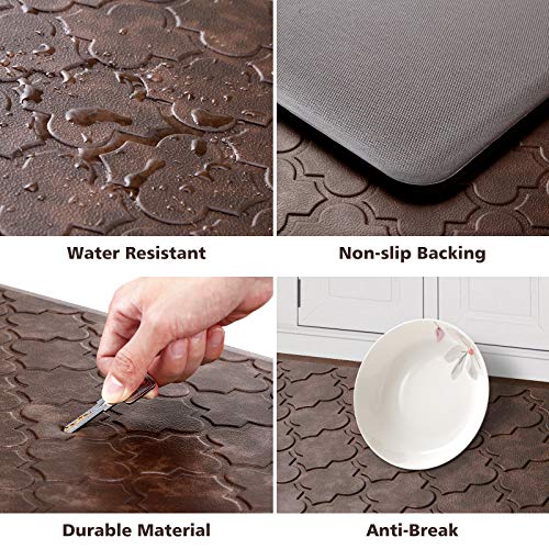 WISELIFE Kitchen Mat Cushioned Anti Fatigue Floor Mat,17.3"x28", Thick Non Slip Waterproof Kitchen Rugs and Mats,Heavy Duty Foam Standing Mat for Kitchen,Floor,Home,Desk,Sink, Brown