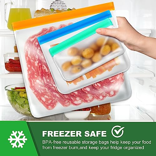 8 Pack Gallon Freezer Bags, Reusable Ziplock Bags Silicone Bags Reusable Food Storage Bags, Large Zip Lock Bags Gallon, Lunch Home Fridge Kitchen Organization and Storage Meal Prep Freezer Containers