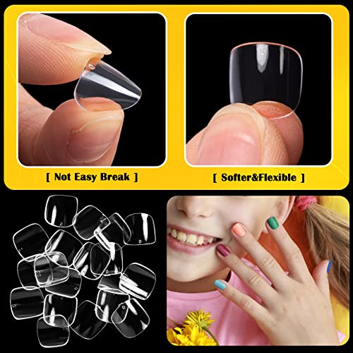 Kids Short Clear False Nails krofaue 240Pcs Full Cover Press on Nails for Little Girls Children Fake Nails Fingernail Decoration 10 Sizes Clear Soft Gel Nail Tips for Kids…