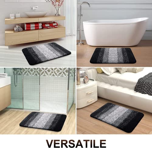 OLANLY Luxury Bathroom Rug Mat 24x16, Extra Soft and Absorbent Microfiber Bath Rugs, Non-Slip Plush Shaggy Bath Carpet, Machine Wash Dry, Bath Mats for Bathroom Floor, Tub and Shower, Black