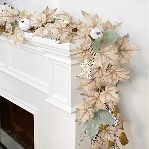 Fall Decor - Fall Garland - 6Ft Autumn Maples Leaf Pumpkin Berry Garland - Thanksgiving Halloween Mantle Fireplace Farmhouse Harvest Decorations for Home Outdoor Indoor Porch
