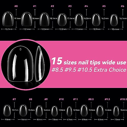 UNA GELLA Extra Short Oval Almond Gel Nail Tips 360pcs 15 Sizes Round Almond Press on Nails Short Oval Fake Tips Full Nails Short Oval Almond For Nail Extension DIY Salon Soft Gel Tips