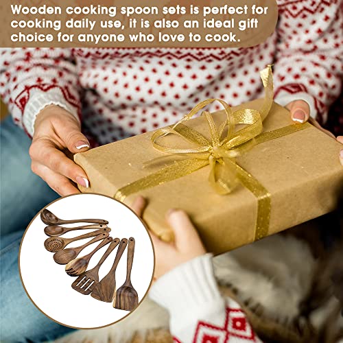 WOODME Kitchen Utensils Set 8 Piece Teak Wooden Cooking Utensil Set Non-Stick Pan Wood Spoons and Spatula Cookware for Home Everyday Use &Kitchen Tools