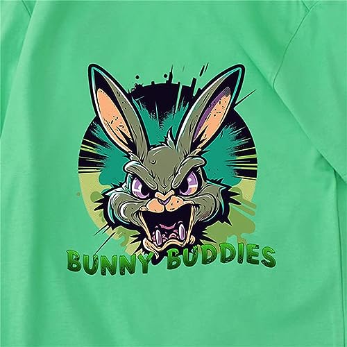 Jobakids Boy Summer Outfits 2 Year Old Toddler Short Sets Little Kids Cotton T-Shirt Green Rabbit Crewneck Top Pocket Jean Shorts 2-Piece Clothes,2T