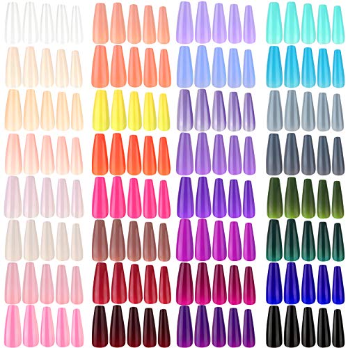 1280 Pieces Extra Long Press on Nails Ballerina Coffin False Nails Solid Color Full Cover Fake Nails Artificial Acrylic Nails for DIY Nail Design Decoration Salon Women Girls (Lovely Colors)