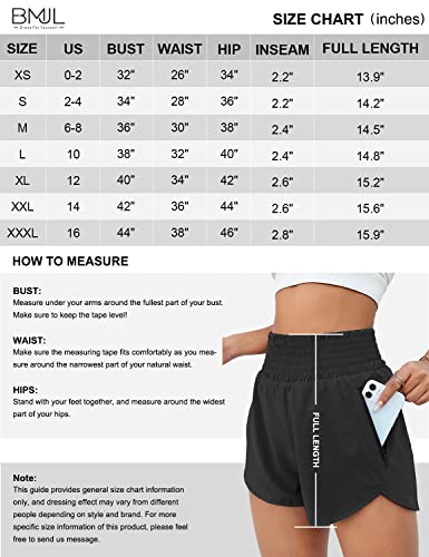 BMJL Women's Athletic Shorts High Waisted Running Shorts Pocket Sporty Shorts Gym Elastic Workout Shorts(M,Hot Pink)