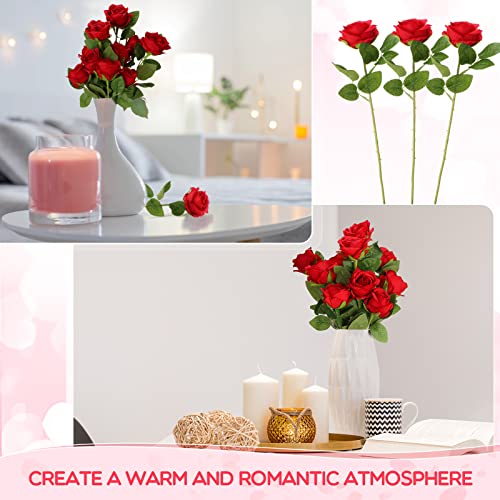 50 Pcs Artificial Rose Flower Realistic Silk Roses with Stem Bouquet of Flowers Plastic Flowers Real Looking Fake Roses for Home Wedding Centerpieces Party Decorations (Red)