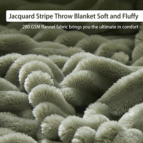 Geniospin Throw Blanket for Couch, Bed, Sofa – 280GSM Super Soft Lightweight Blanket with Strip, 3D Ribbed Jacquard , Plush Fuzzy Cozy Throws, Warm and Breathable (Sage Green, 50x60 inches)