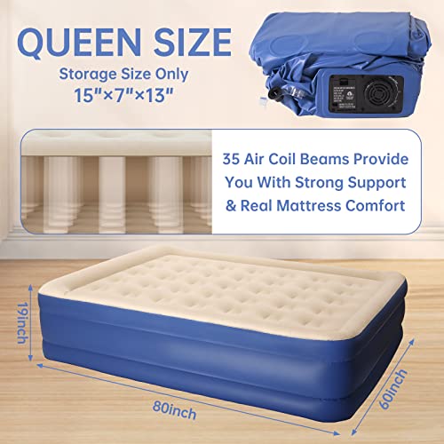 i-VTIES Queen Air Mattress with Built-in Pump,19" Double High Inflatable Mattress,Elevated Blow Up Bed with 2 Valves,Foldable Airbed for Camping,Home & Guest,Rapid Inflation & Deflation