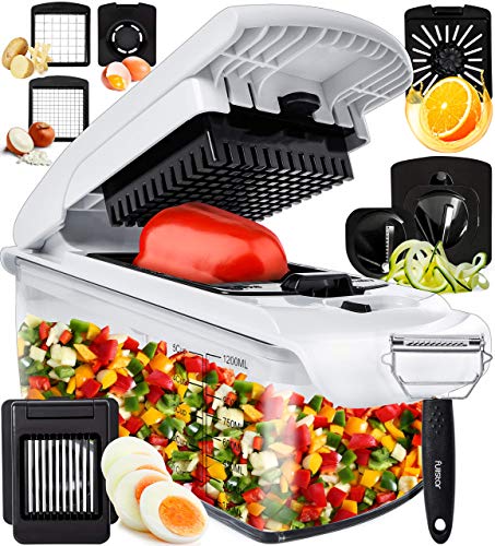 Fullstar 9-in-1 Deluxe Vegetable Chopper Vegetable Cutter - Spiralizer Vegetable Slicer Dicer - Onion Chopper Food Chopper Veggie Chopper - Juicer Peeler Egg Slicer & Separator - Kitchen Gadgets White