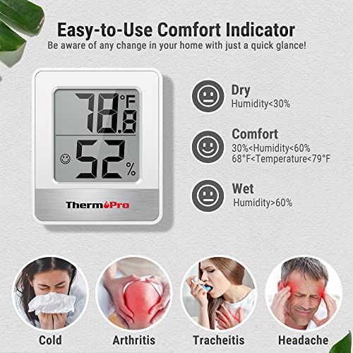 ThermoPro TP49 3 Pieces Digital Hygrometer Indoor Thermometer Humidity Meter Mini Hygrometer Thermometer with Temperature and Humidity Monitor Room Thermometer