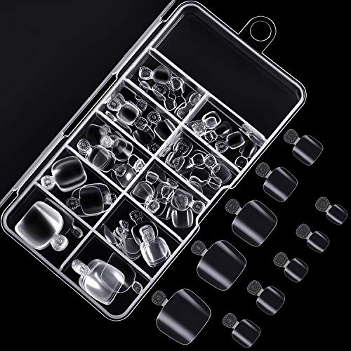 100 Pieces False Toenails Tip with Box, Acrylic Artificial Toenails French Full Cover Toe Art Nails for Women, 10 Sizes for Nail Salon and Foot Decoration (Clear)