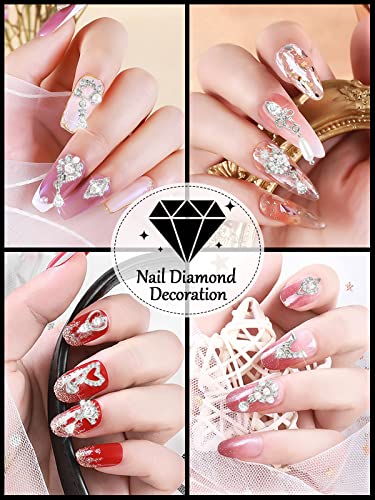 36 Pcs Luxury Nail Art Rhinestone, TOROKOM 3D Dangle Nail Art Charms Gold Silver Heart Pearl Crystal Gems Nail Diamond for Girl Women DIY Nail Design Craft Jewelry Making