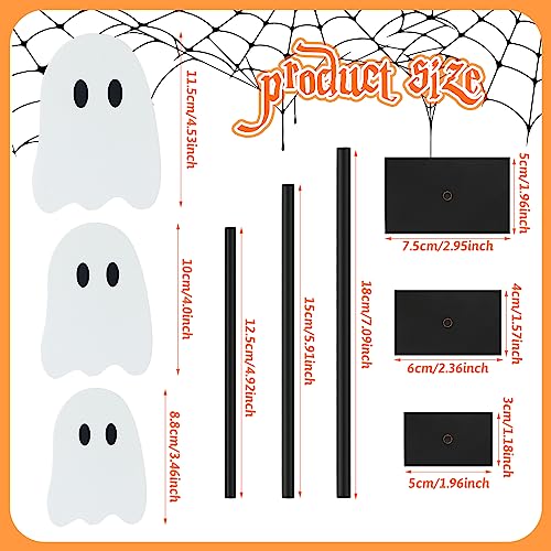 3 Pcs Halloween Standing Table Decor Wood Tiered Tray Table Decorations Ghost Cat Bat Candy Corn Table Centerpiece Tall Block Sign Set for Halloween Party Home (Ghost)