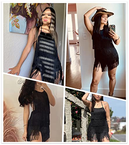 Sexy Backless Fringe Dress Jumpsuit - Womens Club Boho Tassel Tiered Halter Playsuit Festival Bodysuit Romper(Black,M,1074a)