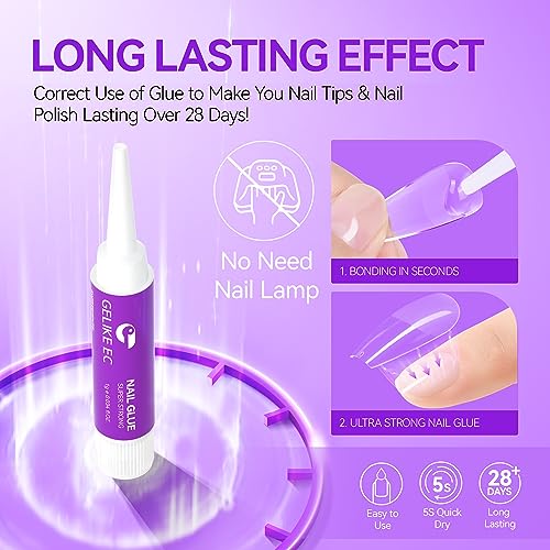 552Pcs Medium Coffin Nail Tips With 3Pcs Nail Glue - Gelike EC Soft Gel X Nail Tip Full Cover Half Matte For Nail Starter Nail Kit With Stronger Nail Glue, Nails Extension Nail Art DIY Gift 12 Sizes