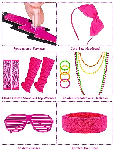 AOTHSO 18 Pieces Girls 80s Costume Accessories Set Halloween Cosplay 1980s Party Kids 80s Outfit Clothes Costume Set