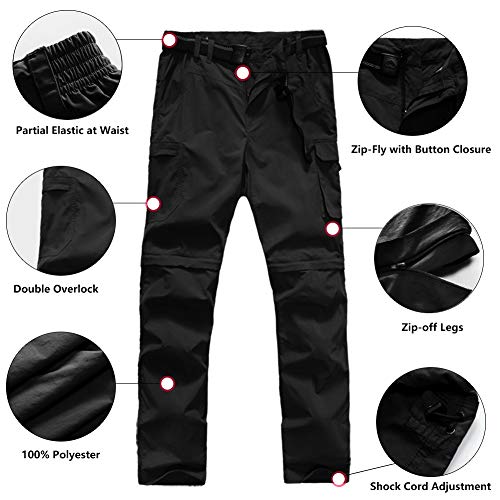 JOMLUN Boys Hiking Pants Kids Cargo Outdoor Casual Camping Pants Quick Dry Convertible Zip Off Trousers Black