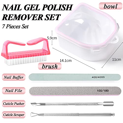 Nail Soaking Bowl, Gel Nail Polish Remover Kit, Manicure Bowl for Hand, Dip Powder Remover Tools, Nail Soak Off Bowl for Acrylic Nails, Nail Brush, Cuticle Pusher, Cuticle Peeler, 100/180 Nail File, Buffer Block