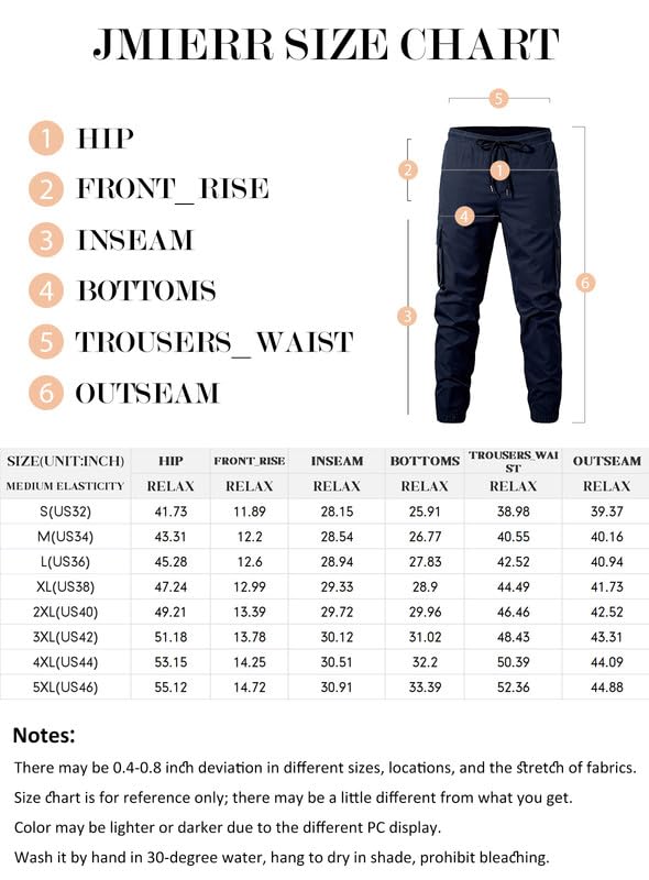 JMIERR Men's Casual Cargo Pants Stretch Elastic Waist Drawstring Joggers Pants Casual Cargo Pants Tapered Sweatpants with Multi Pocket,US 40(2XL),Black