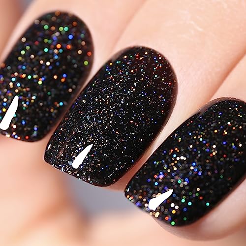 Ozzeal Glitter Gel Polish,Black Iridescent Glitter Gel Nail Polish Sparkle Shimmer Gel Glitter Nail Polish Summer Rainbow Soak off LED UV Gel Nail Polish for Art DIY Manicure 15ML