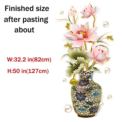 Dechom Chinese Style Lotus Flower Classical Vase Wall Sticker Pearl Living Room Art Wall Decals Home Entrance Backdrop Decoration