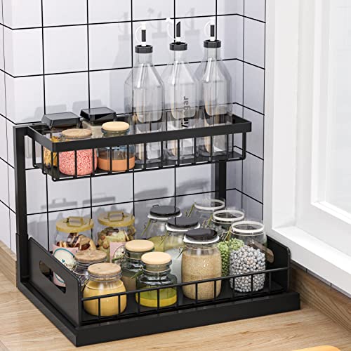 bukfen Under Sink Organizer, Pull Out Cabinet Organizer 2-Tier Slide Out Sliding Shelf Under Cabinet Storage Multi-Use for Under Kitchen Bathroom Sink Organizers and Storage ，2 Pack