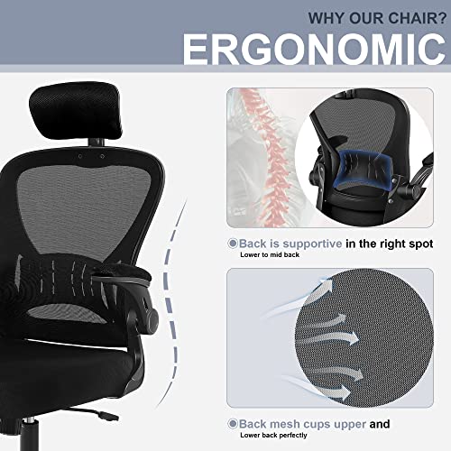 Office Chair Ergonomic Desk Chair Comfort Adjustable Height with Wheels，Lumbar Support Mesh Swivel Computer Home Office Study Task Chair Black
