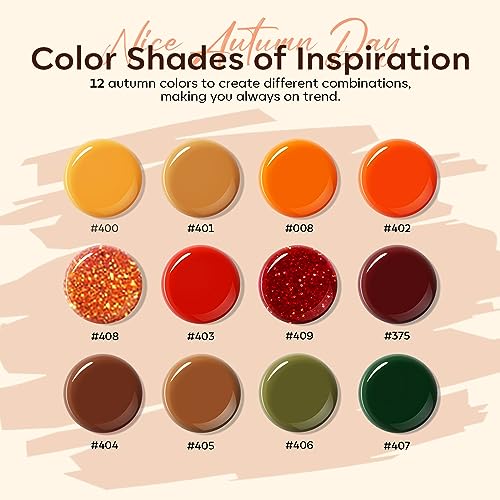 modelones Poly Nail Extension Gel Set 12 Colors Fall Yellow Autumn Dark Brown Glitter Red Orange Green Builder Nail Gel Kit for Starter Retro Nails Design DIY at Home Gifts for Women