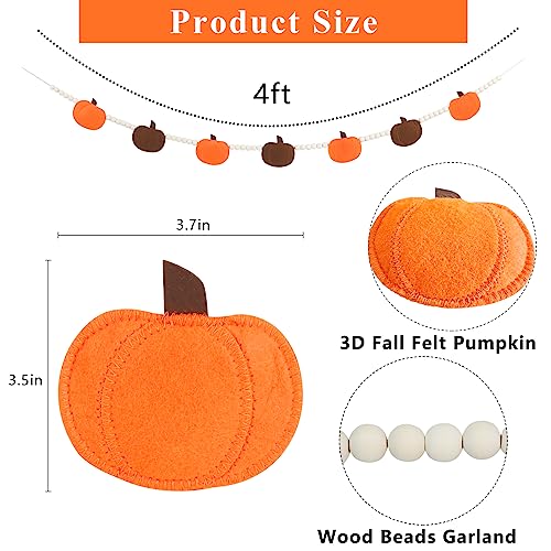 DAZONGE Fall Decorations for Home, Fall Decor, Felt Pumpkin Garland and Wood Bead for Mantle Wall Decor, Farmhouse Fall/Thanksgiving Decorations