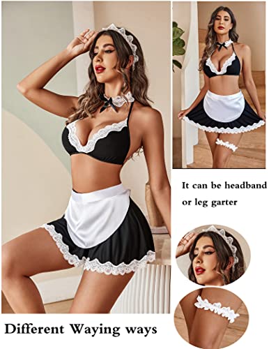 Avidlove French Maid Lingerie Women's Exotic Costumes Role Playing Lingerie Schoolgirl Lingerie Black Small