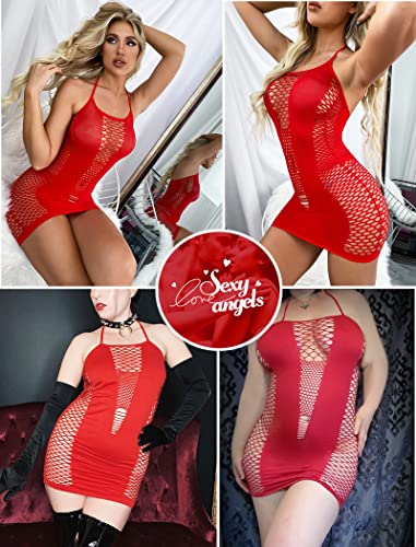 Avidlove Womens Lingerie Fishnet Badydoll Mesh Stretch Chemise Red Red One Size Fits Most