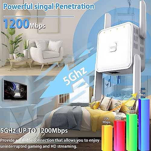 WiFi Extender, 5G 1200Mbps Dual Band WiFi Extenders Signal Booster for Home, Device Servers WiFi Booster Covers Up to 7000 Sq.ft and 20 Devices