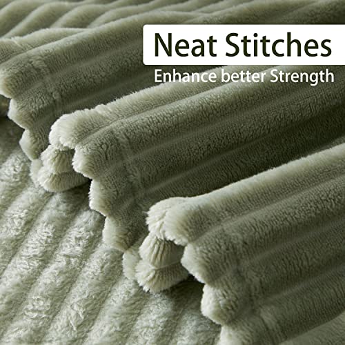 Geniospin Throw Blanket for Couch, Bed, Sofa – 280GSM Super Soft Lightweight Blanket with Strip, 3D Ribbed Jacquard , Plush Fuzzy Cozy Throws, Warm and Breathable (Sage Green, 50x60 inches)