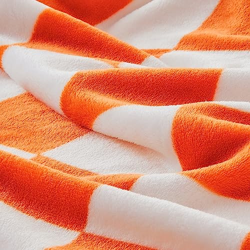 BEDELITE Checkered Throw Blanket for Couch and Bed, Luxurious Decorative Fleece Blanket with Checkerboard Grid Home Decor, Soft and Cozy Orange and White Fall Throw Blanket, 50"x60"